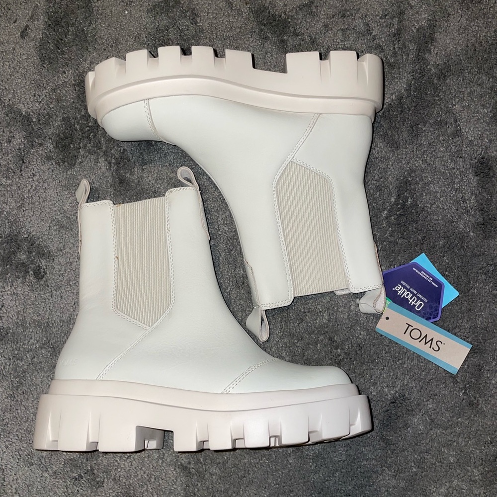 NWT TOMS Rowan Water Resistant Light Sand Leather Ankle Boots Size 5 - Picture 5 of 12